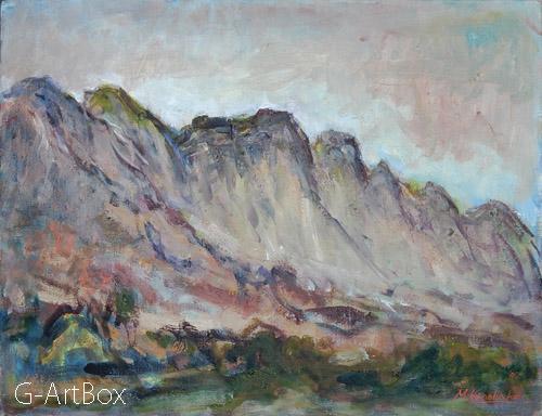 油絵・岩山