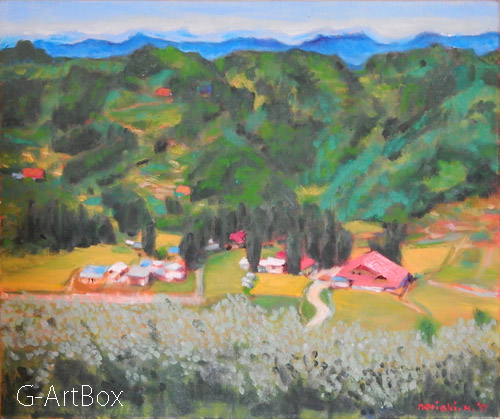 油絵・小川村夏景色