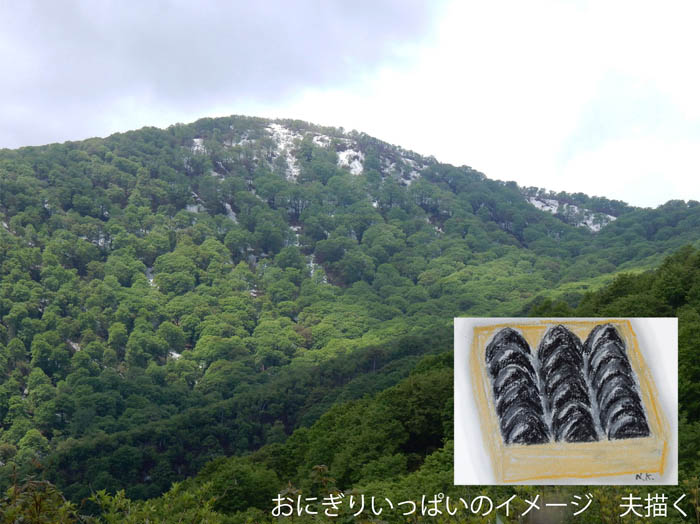 photo24雪が残る鍋倉山,おにぎり