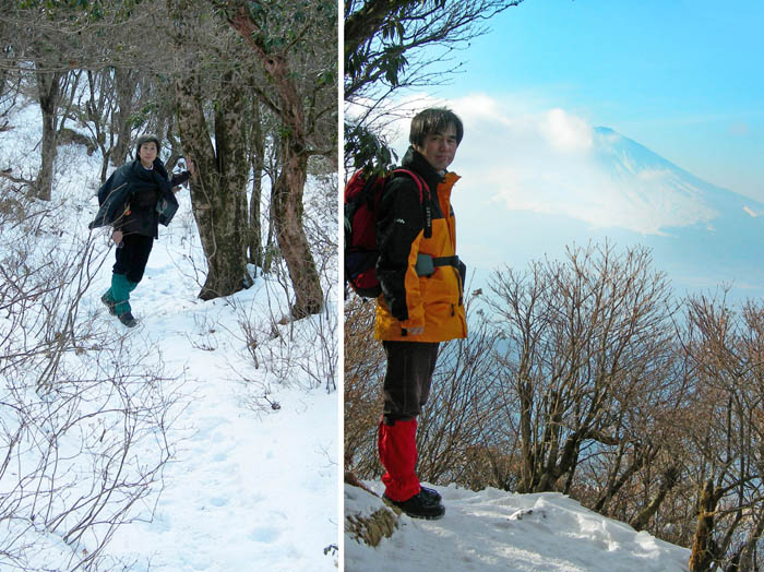 photo：富士を見ながら雪の道を行く：箱根