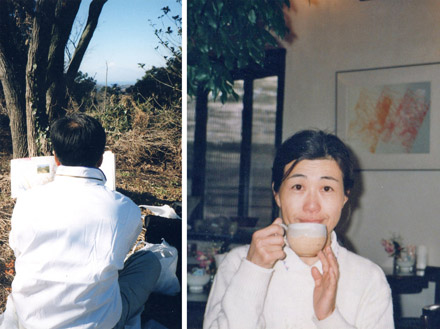 photo 山頂のスケッチ、友人の絵があるカフェ