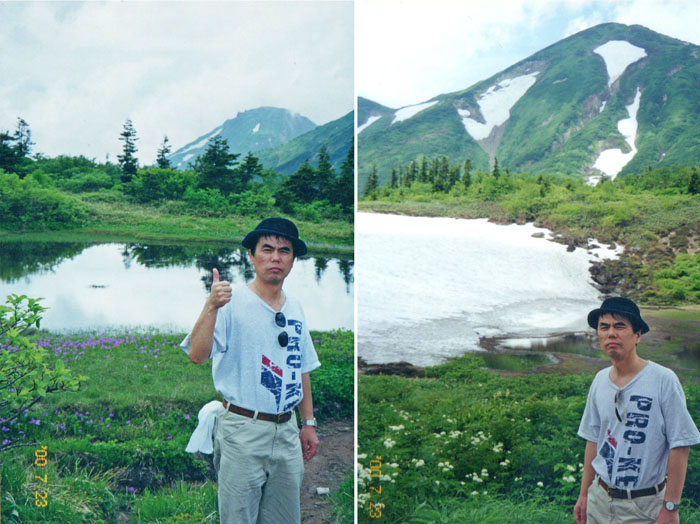 photo 天狗の庭で、焼山(左)火打山(右)