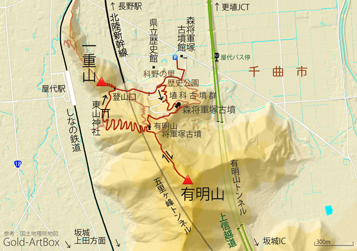 地図：有明山・一重山