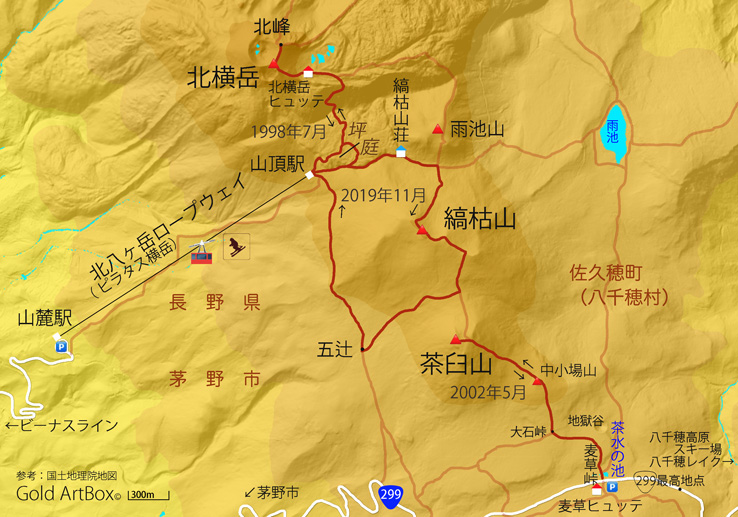 地図：北八ヶ岳縞枯山周辺