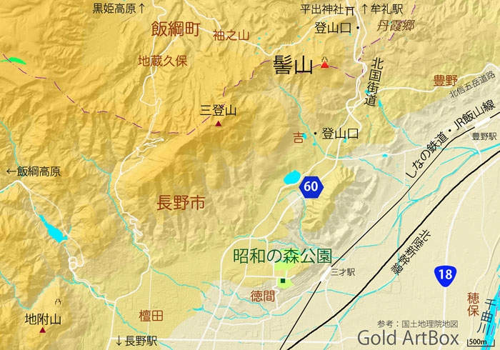 地図：髻山,昭和記念公園