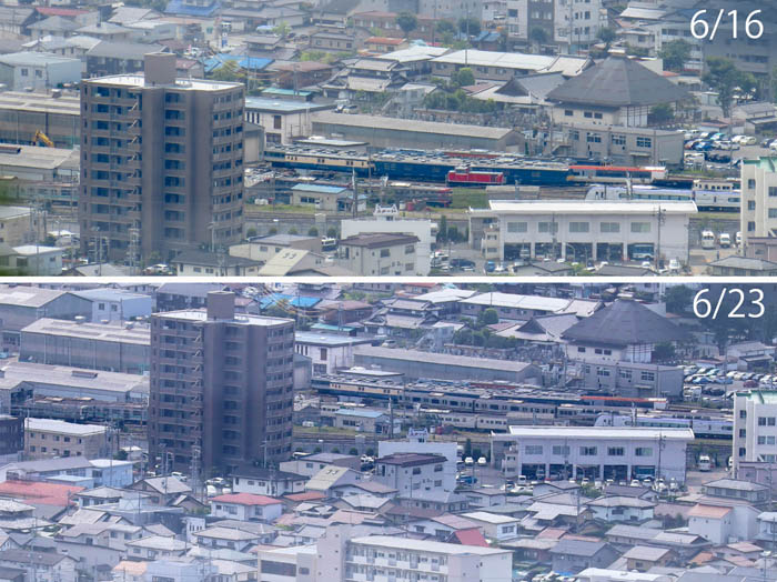 photo：JR車両センターにも変化（115系.185系,E217系）がある：地附山から